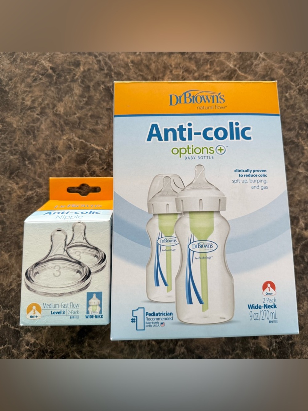Dr. Brown's Anti-Colic Options+ Baby Bottles (2-Pack) - Clear with Green Accents